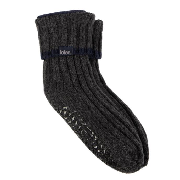 totes toasties® Mens Recycled Chunky Slipper Sock Grey Extra Image 2
